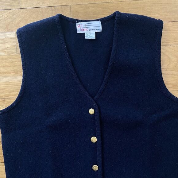 Milano Design‎ Groups Vintage Navy 100% Wool Vest 4 Gold Buttons Classic Sz Med - Picture 4 of 10